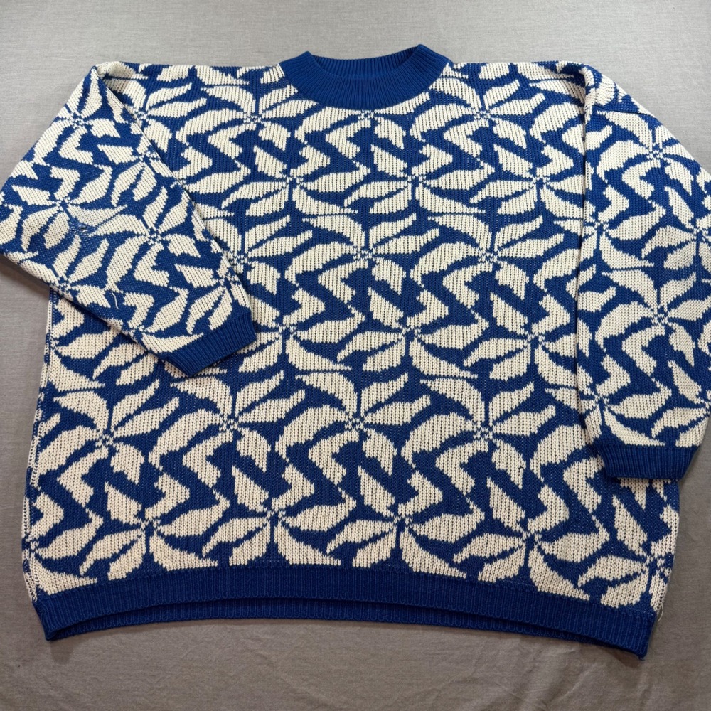 Venezia Knit Sweater Womens 22/24 Blue Good Geometric Abstract Vintage 90s